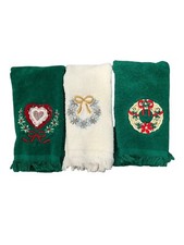 Cannon 100% Cotton Embroidered Holiday Finger Towels Set of 3 Made In USA