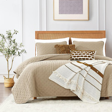 Beige King Size Quilt Bedding Sets with Pillow Shams, Lightweight Soft Bedspread