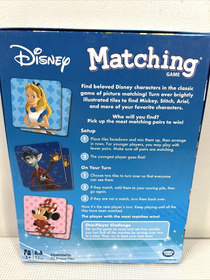 Disney Characters Matching Game 72 Cards Memory Game VGUC Complete - Image 2 of 4
