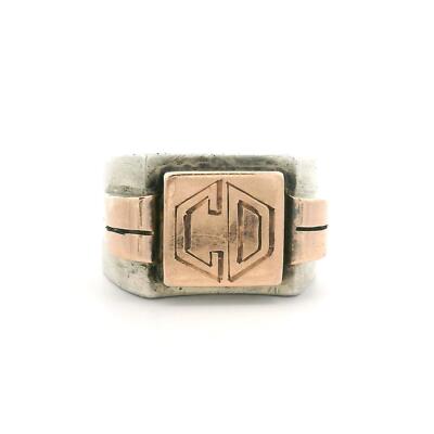 Antiker 18k Rotgold Sterlingsilber ''CD'' Monogramm Unisex Siegelring Bandring