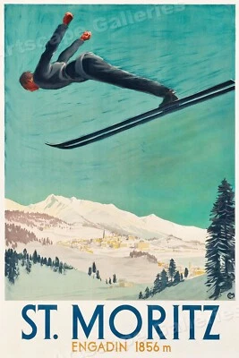 St. Moritz 1924 Classic Vintage Style Switzerland Skiing Poster - 24x36