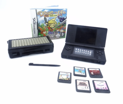 Nintendo DS Lite Blau Handheld Konsole + 5 Spiele Sammlung Lego Case Pixelfehler