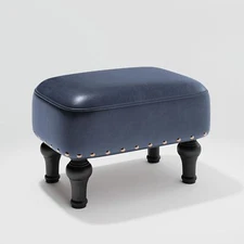 Ottoman Leather Foot Rest with Thicker Foam Padded Seat, Footstool with Wooden