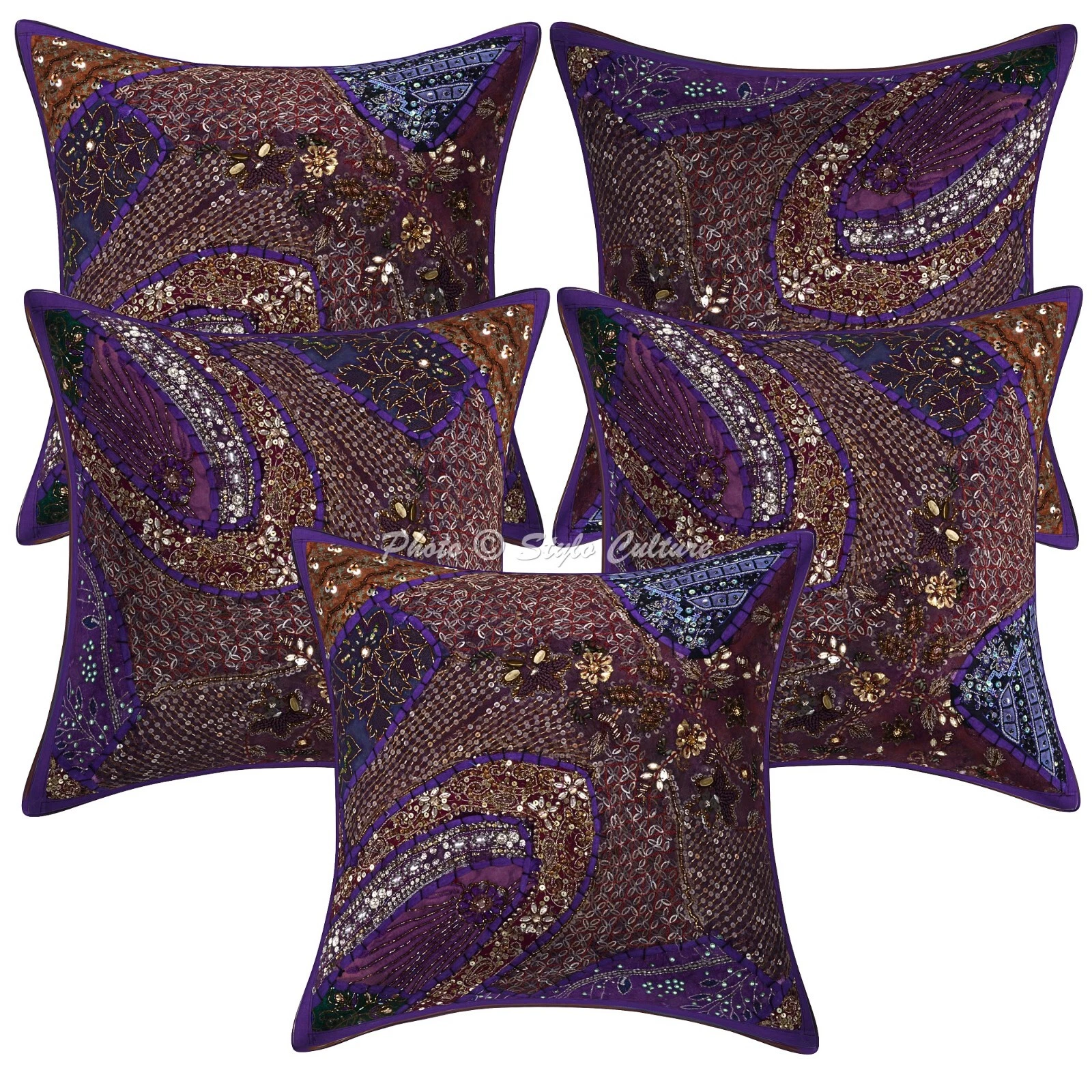 Cushion Cover Sequins Boho Traditional Home Decor Pillow Cover Case 16 x 16 in
