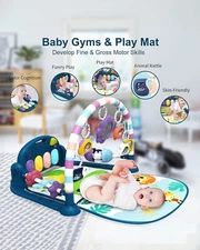 Baby Play Mat Gym Funny Piano Tummy Time Activity Mat with 5 Infant Sensory Toys
