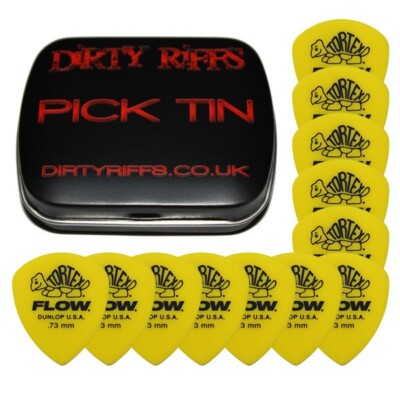 12 x Dunlop Tortex Flow Standard 0,73 mm Gitarren-Plektren Gitarrenplektren in einer Plektrum-Dose