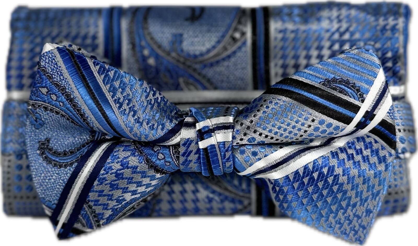 Stacy Adams Men's Bow Tie Hanky Royal Blue Black Silver White Charcoal Gray 2.5"