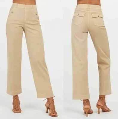 Spanx Twill Wide Leg Cropped Pants Womens XS Light Pink High Rise Shaping