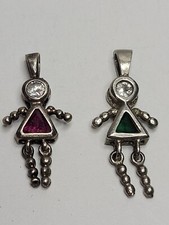 925 Sterling Silver Birthstone Child Girl Charm Pendants Lot Of 2