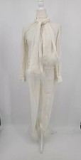 VTG Late 50s Early 60s NOS White Pantsuit w. Feather Cuff Hems Metal Zip Glamour