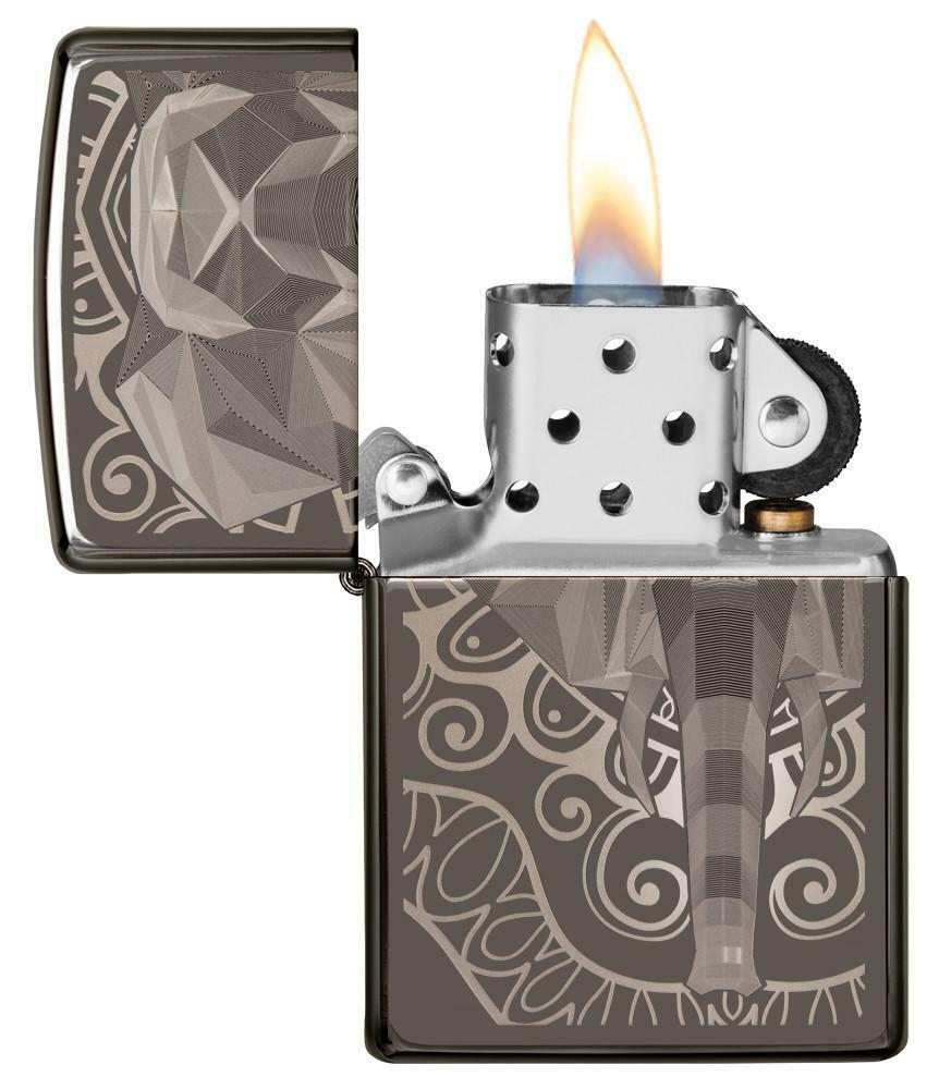 Zippo Windproof Lighter, Laser Engraved Fancy Elephant Design