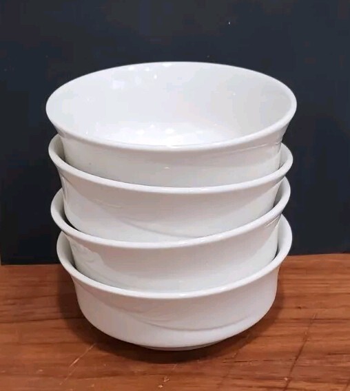 Set of 4 VINTAGE BUFFALO CHINA White ESPREE  12 oz Bowls - N