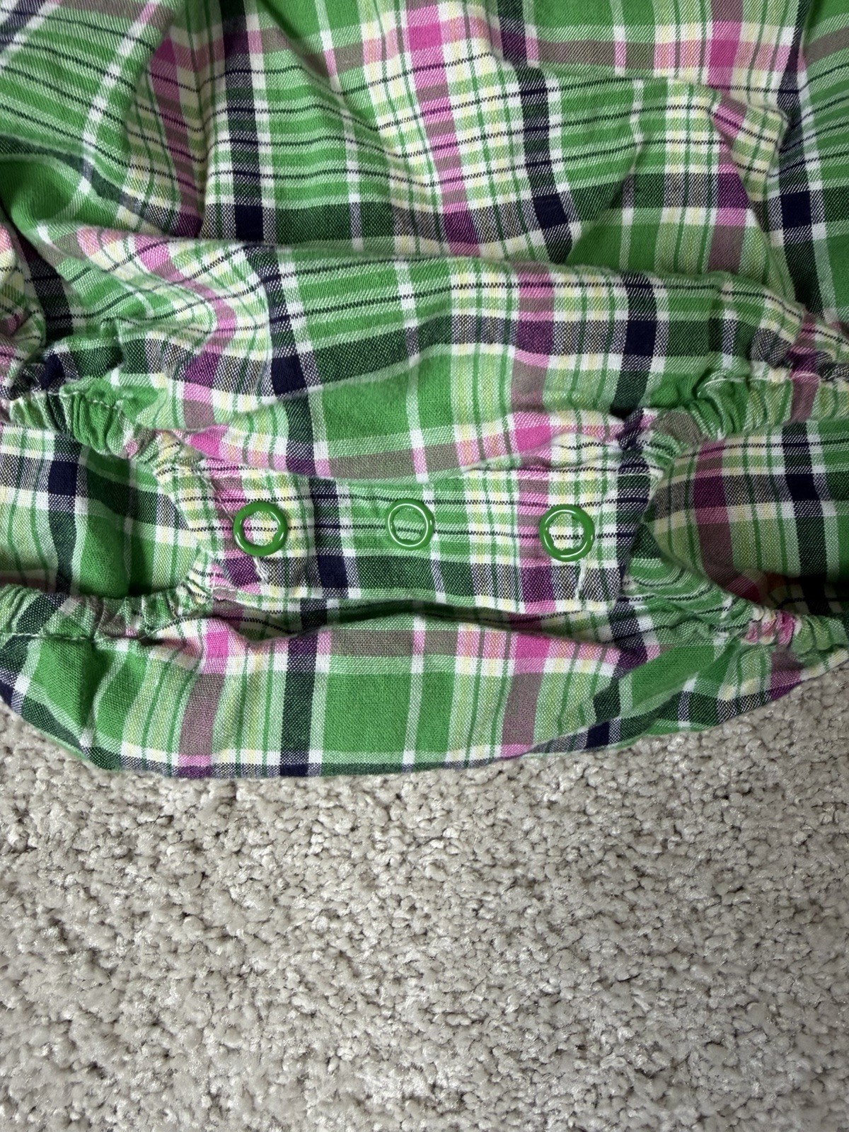 RALPH LAUREN Baby Sz M 6-12 Months Green Bubble Romper Multi Plaid Girls Preppy image 3