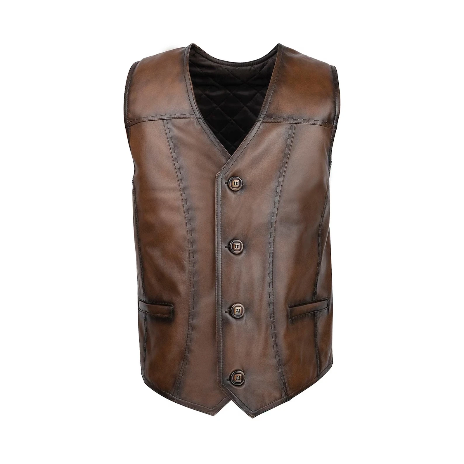Men’s Vintage Leather Waistcoat | Slim Fit Handmade Cowboy Trucker Vest