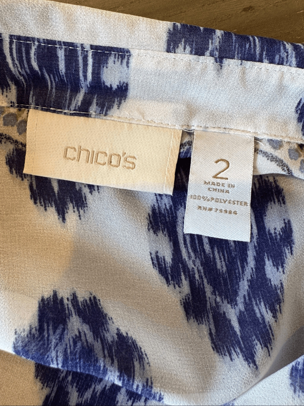 Chico's Sheer Blue White Patterned Button Front B… - image 6