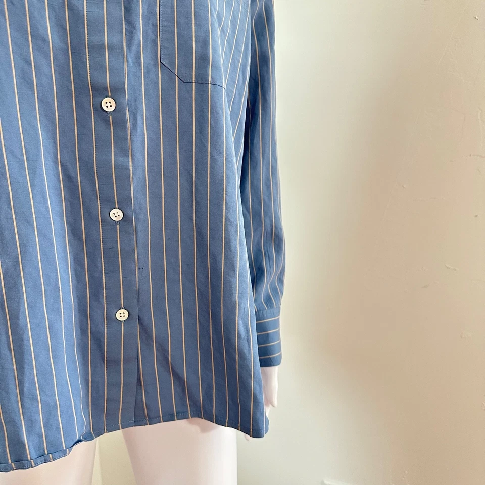 Jenni Kayne 尺寸 L 纽扣条纹经典衬衫上衣极简主义现代主义蓝色 — 第 4/4 张图片