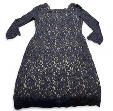 Adrianna Papell Navy Lace Women  s Long Sleeve Dress Size 10 EUC Evening Cocktail