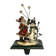 Santa and Snowman Snow Stars Birds 3D Heavy Metal Stocking Holder-Magical!