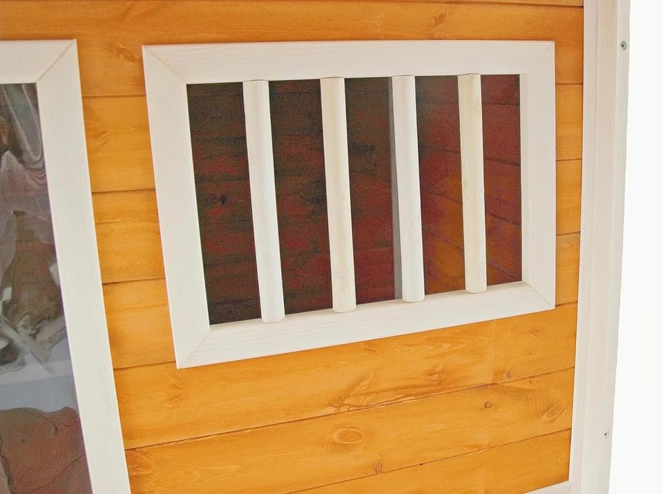 Indoor-Outdoor Wooden Dog House, Porch, Asphalt Roof, Plastic Door Curtain, Vent - Image 4 of 4
