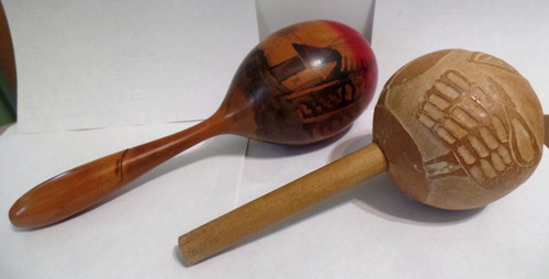 Maracas x 2-1  Hand Painted & 1 Jamaican W/Bird-GOOD-Take a L@@K