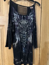 Harley Davidson HD Women's Cold Shoulder MEDIUM Angel Wings Skelton Lace Back