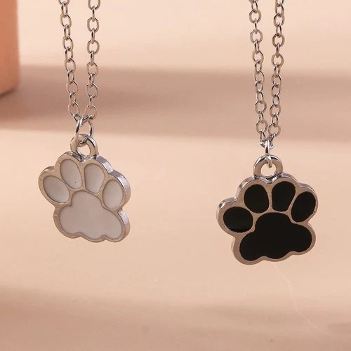 Cute Dog & Cat Paw Print Necklace Enamel Footprint Pendant Pet Lover Gift Women - product listing photo