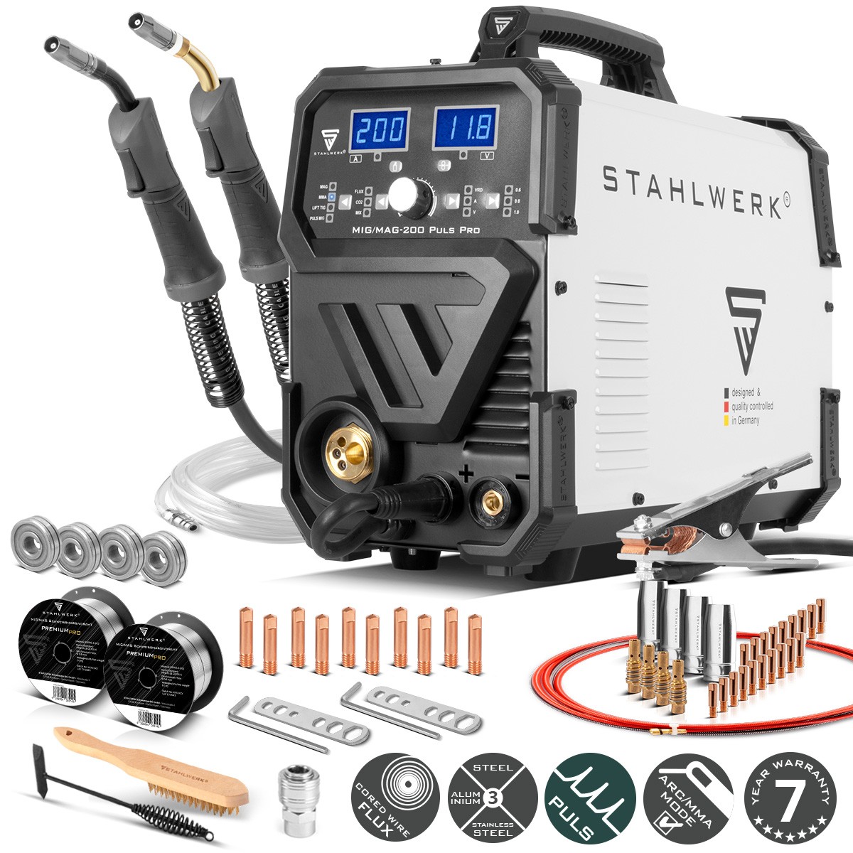 STAHLWERK MIG MAG 200 PulsPro welder + aluminum torch wear parts rollers