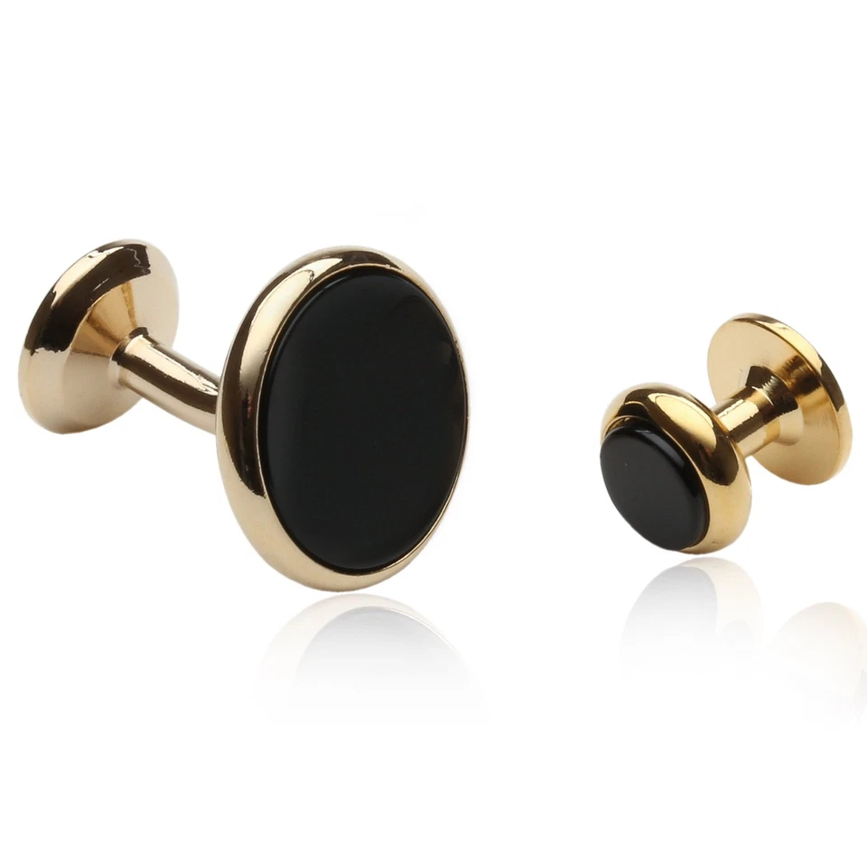 Conjunto formal masculino de abotoaduras e tachas de ouro ônix preto com presente de apresentação Bo... - Imagem 2 de 4