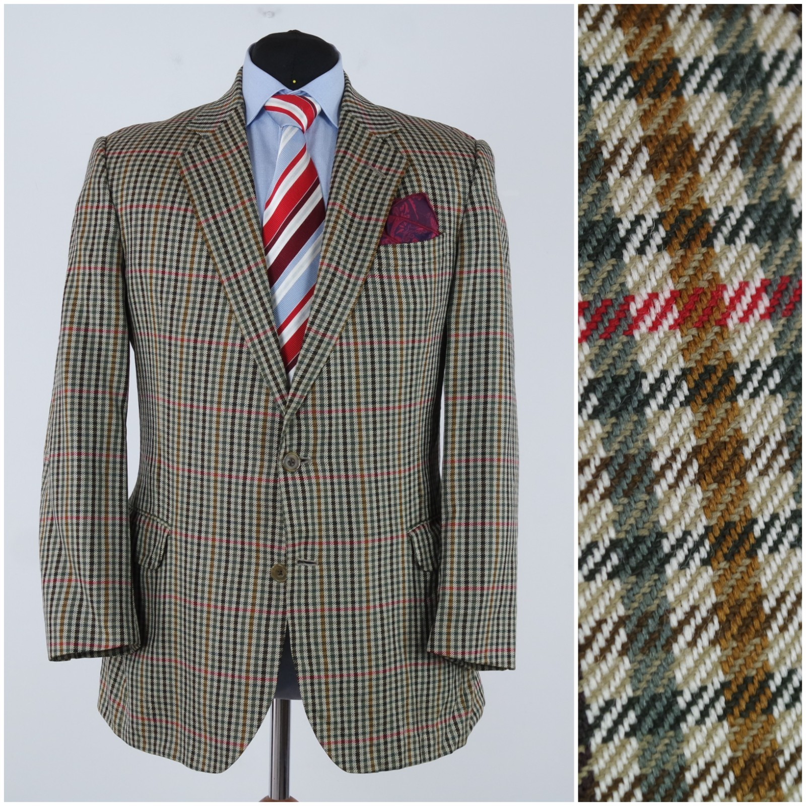 Mens DAKS Check Tweed Jacket 42S UK Multy Colour Size Wool Sport Coat Blazer