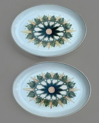 2x Denby Langley Vintage Sherwood Steinzeug ovale Teller 11'' x 8'' 28 cm x 20 cm