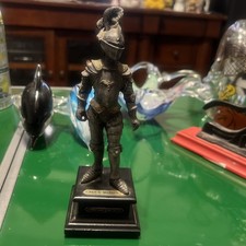 Vtg Pewter Medieval Knight Figure Italy Made 7 1/2" tall on Wood Mount