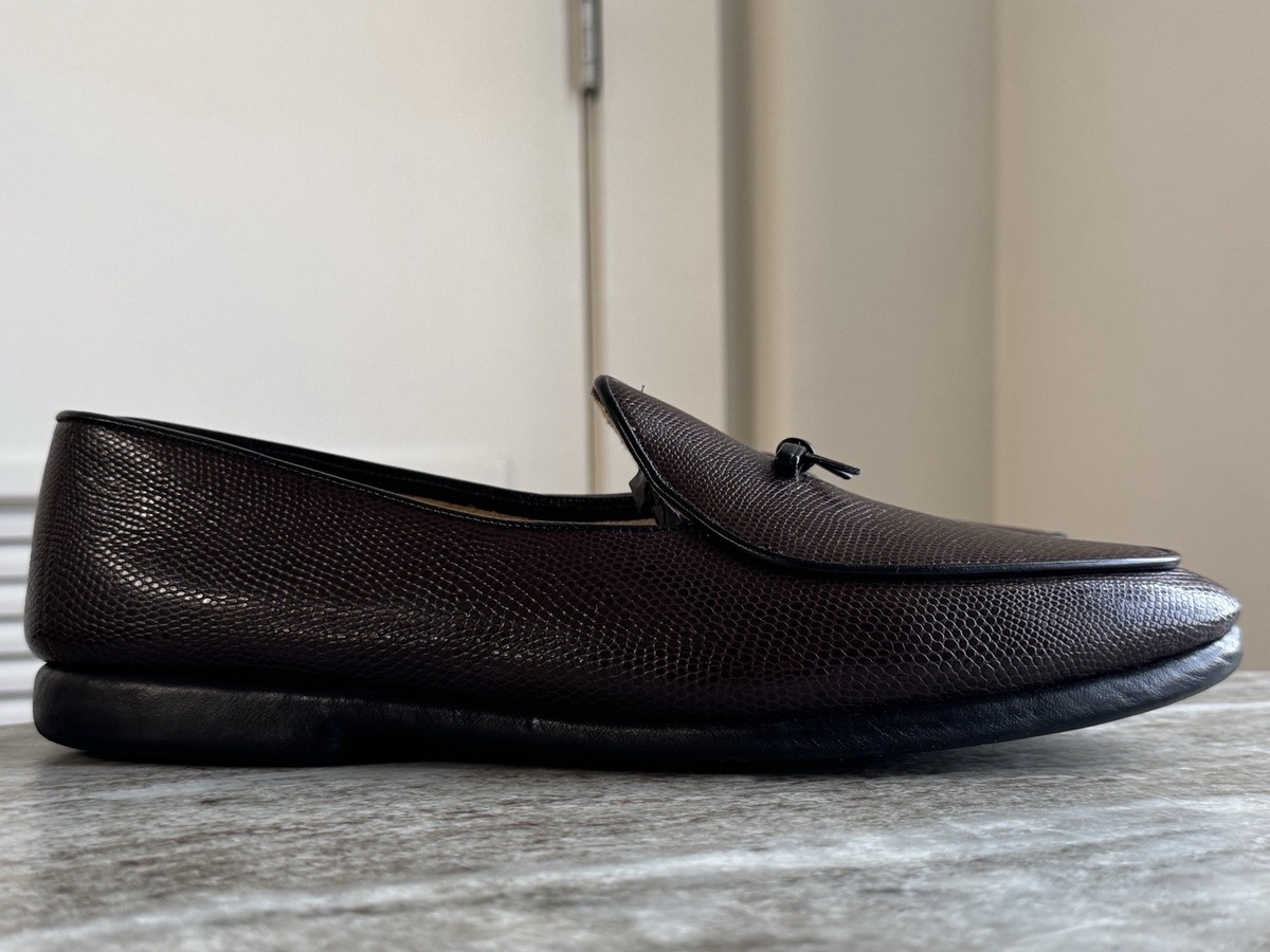 BELGIAN SHOES MR CASUAL LOAFER LIZARD BROWN SLIPPERS Sz 9  display picture 1