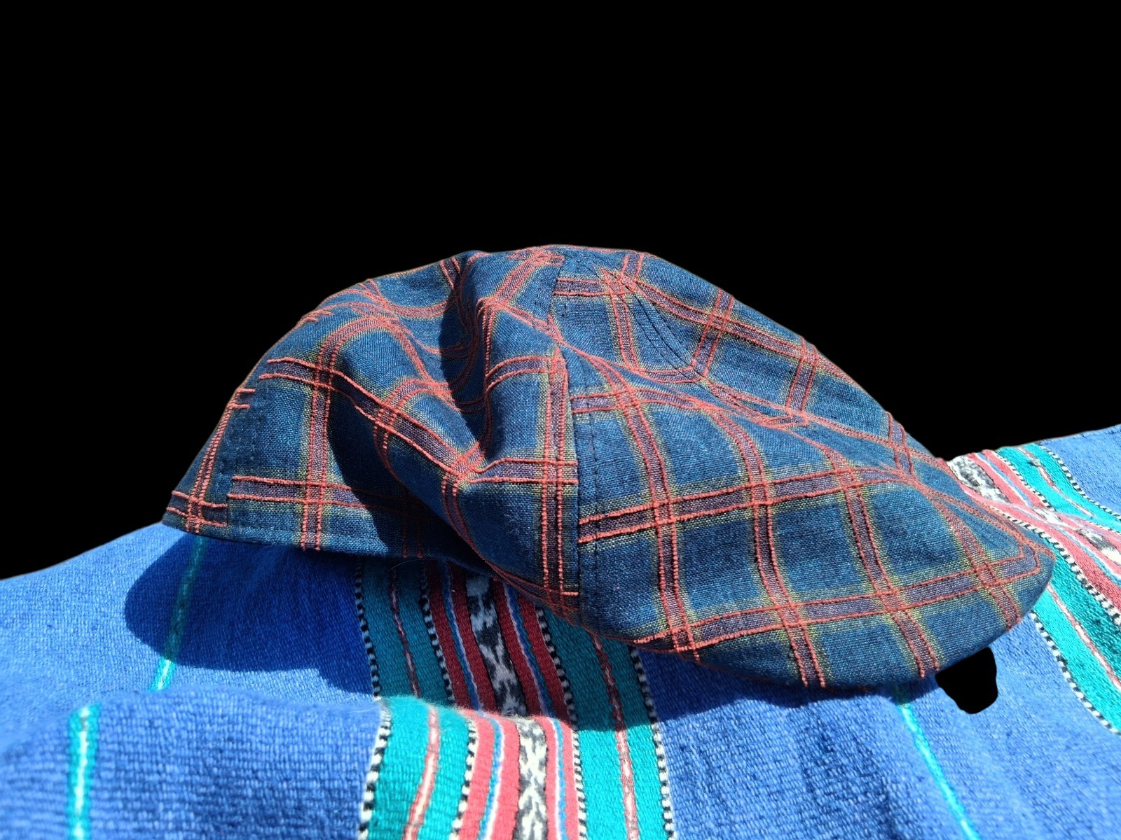 Stetson Mens X-Large Linen Navy Red Green Plaid  Flat Golf Newsboy Cap Hat Lined