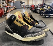 Nike Air Jordan 3 Retro Black Cement Gold Sneakers CK9246-067 Womens Size 9 