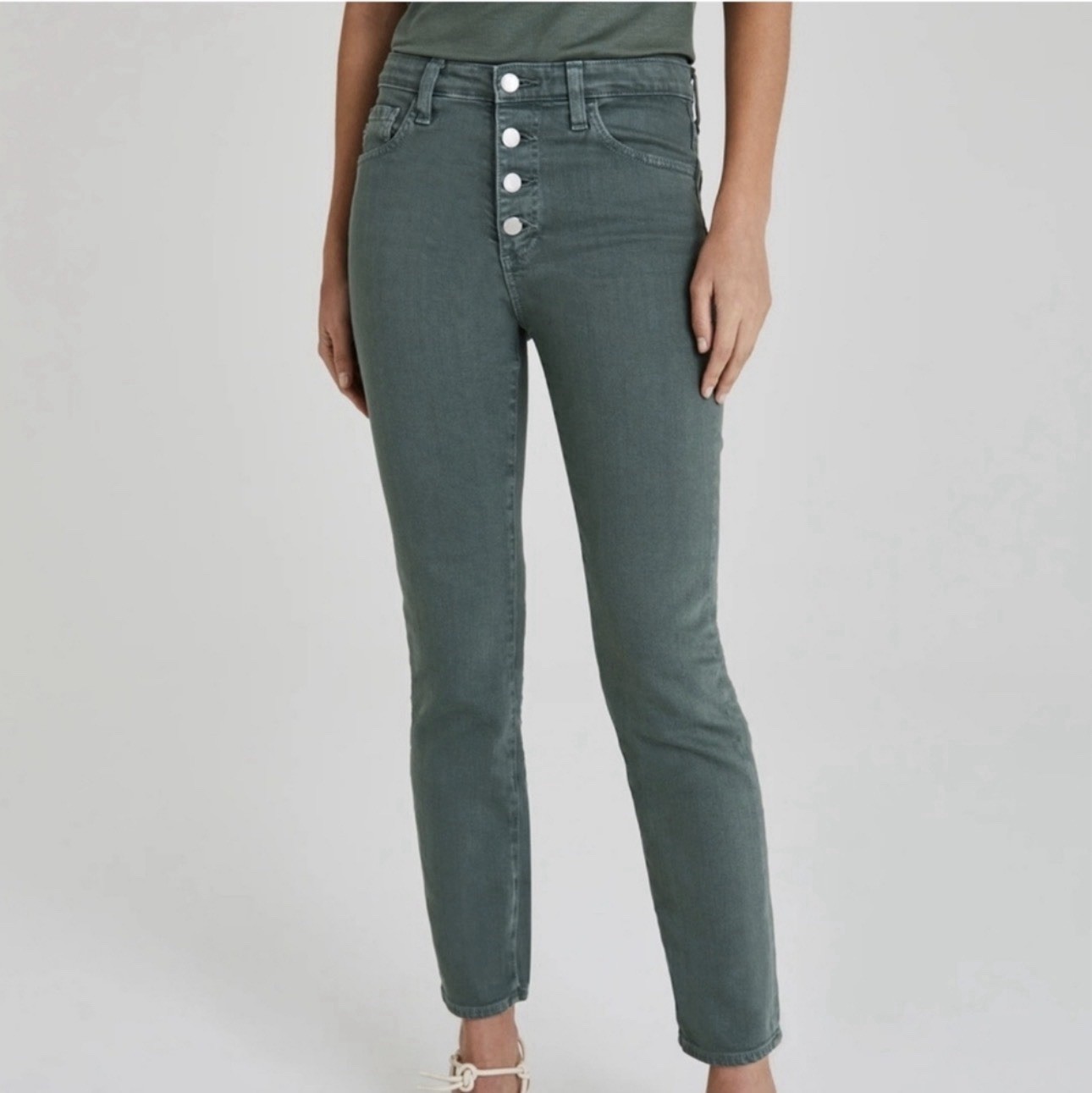 AG The Isabelle Button Up Jeans Women’s 27R High Rise Crop Green Stretch Denim thumbnail 5