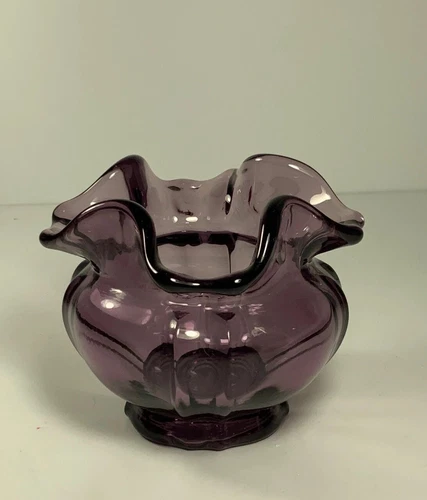 Vintage Fenton "Royal" Purple Glass Rose Bowl Vase Signed 4.5 in.