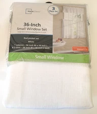 Small Window Rod Pocket Valance & Tiers White 3 Piece Set 36" Mainstays 2017