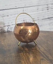 Small Taunton Copper And Brass Cauldron With Brass Accents