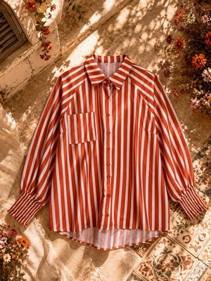 Damen Bluse XL Streifen orange weiß modern chic locker elegant langarm