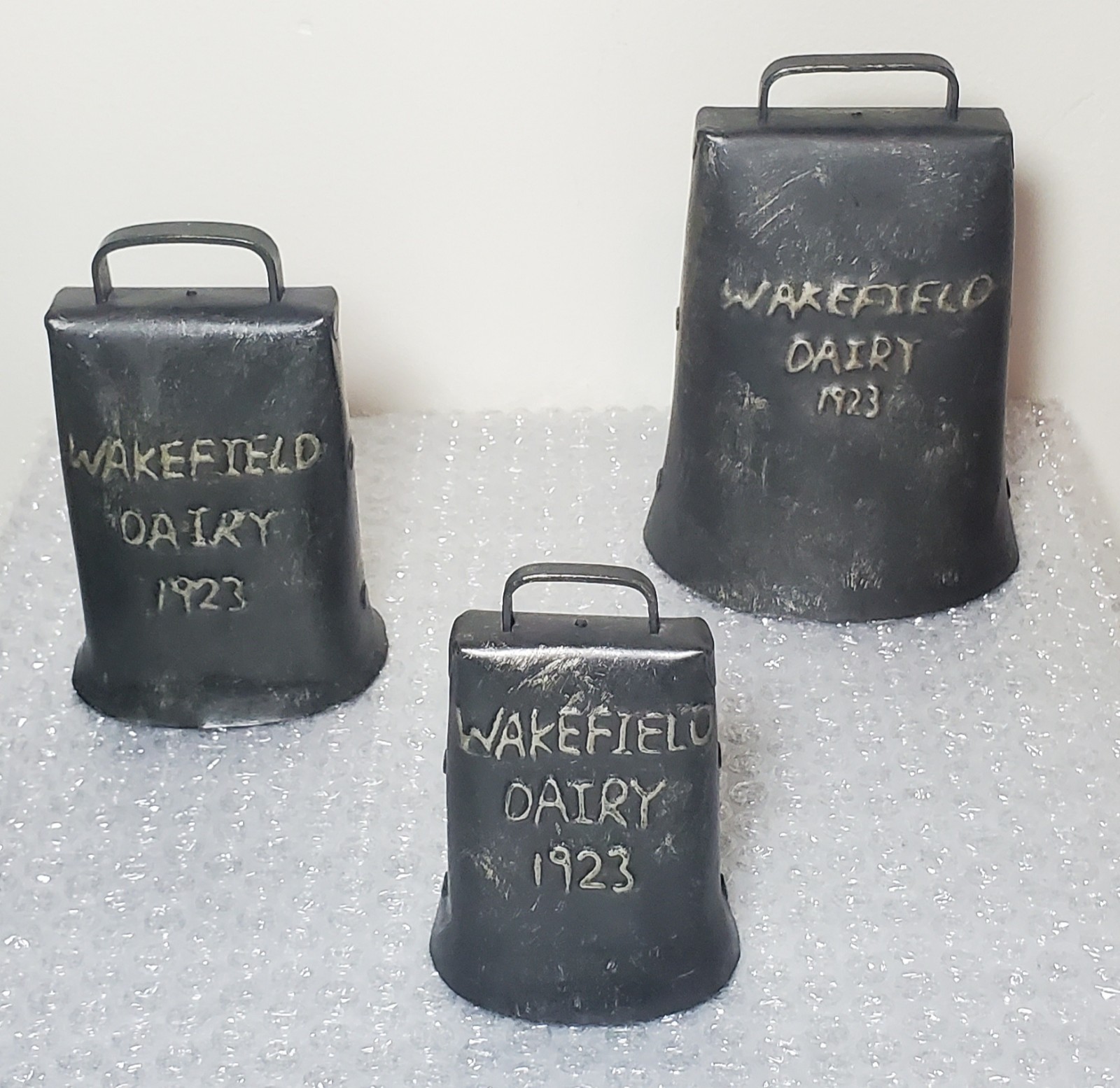 Set of 3 Wakefield Dairy 1923 Reproduction 1980's Cow Bells