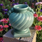 MCM Signed Stangl #2047 Art Deco Pottery Swirl Design Vase Matte Green Planter