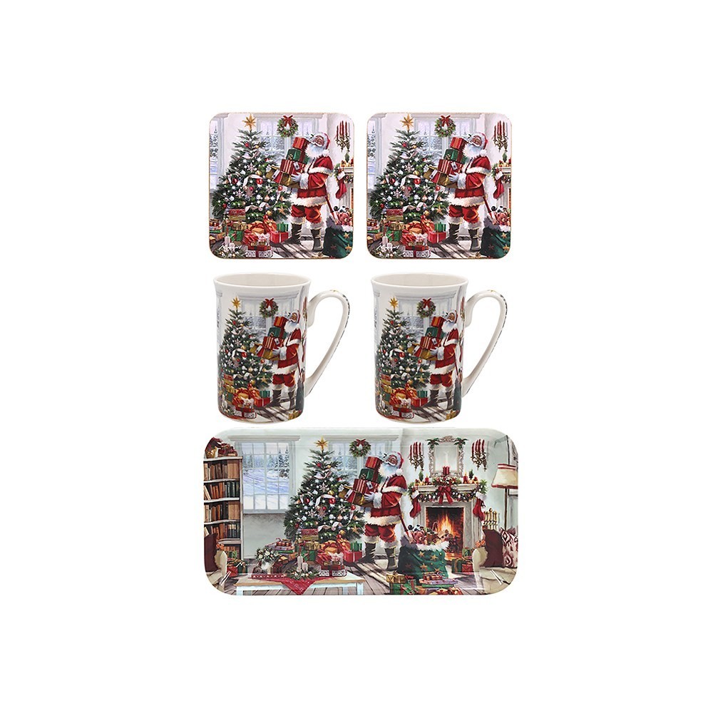 Santa 5 Piece Mugs, Tray and Coasters Set. Macneil Studio, Christmas LP54299