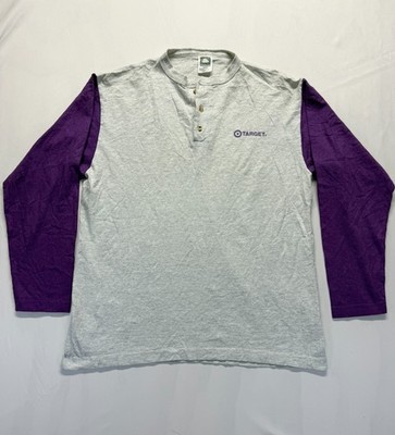 Vintage Anvil Cotton Deluxe Shirt Mens Large Gray Purple Henley Neck Target Logo