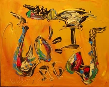 SAXOPHONE   JAZZ ABSTRACT MUSIC ART - ORIGINAL OIL PAINTING Bfef3ff