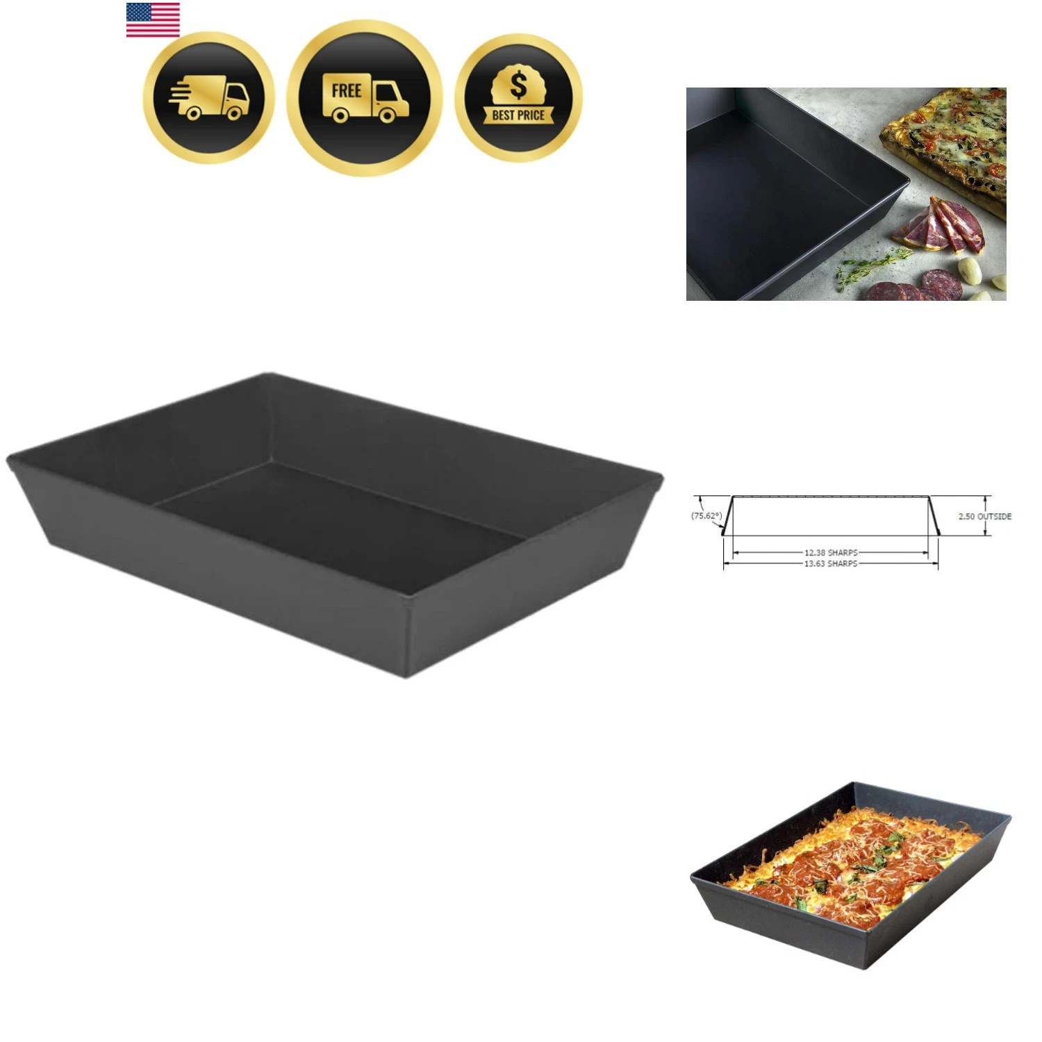 Detroit Style Pizza Pan 10 by 14 by 2.5 Inch -PSTK