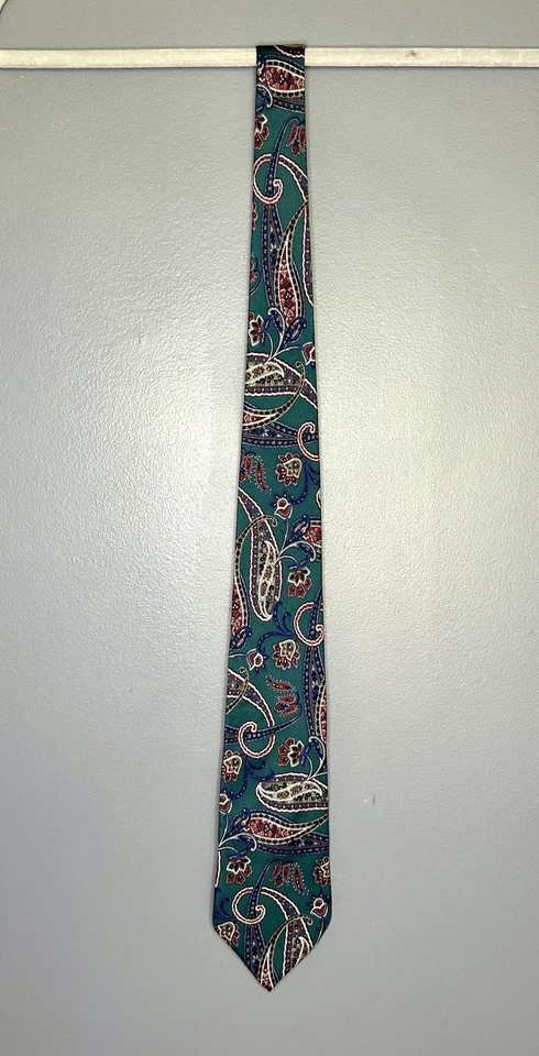 Corbata Halston Para Hombre Verde Azulado Cachemira 100% Seda Italiana De Colección Hecha en EE. UU. Foto 2 de 4