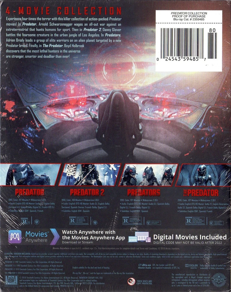 Predator 4-Movie Collection (Blu-ray + Digital) NEW Foto 3 de 3