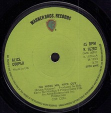 Alice Cooper Élu 7" Vinyle UK Warner Bros 1972 Design De Label Solide K16214