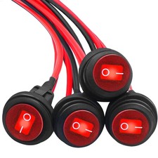 4PCS Waterproof Rocker Switch 12V Round Toggle Switch SPST 3 Pin ON Off Red LED