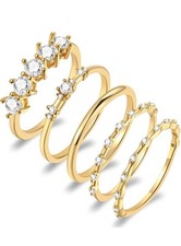Sz. 8 Stackable Gold Rings for Women Non Tarnish,Dainty 14K Gold Plated Set Of 5